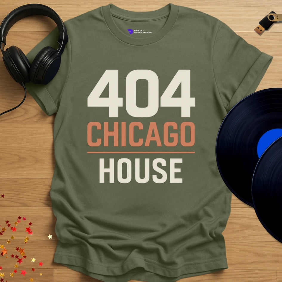 ‘404 Chicago House’ house music T-shirt in military green, front view