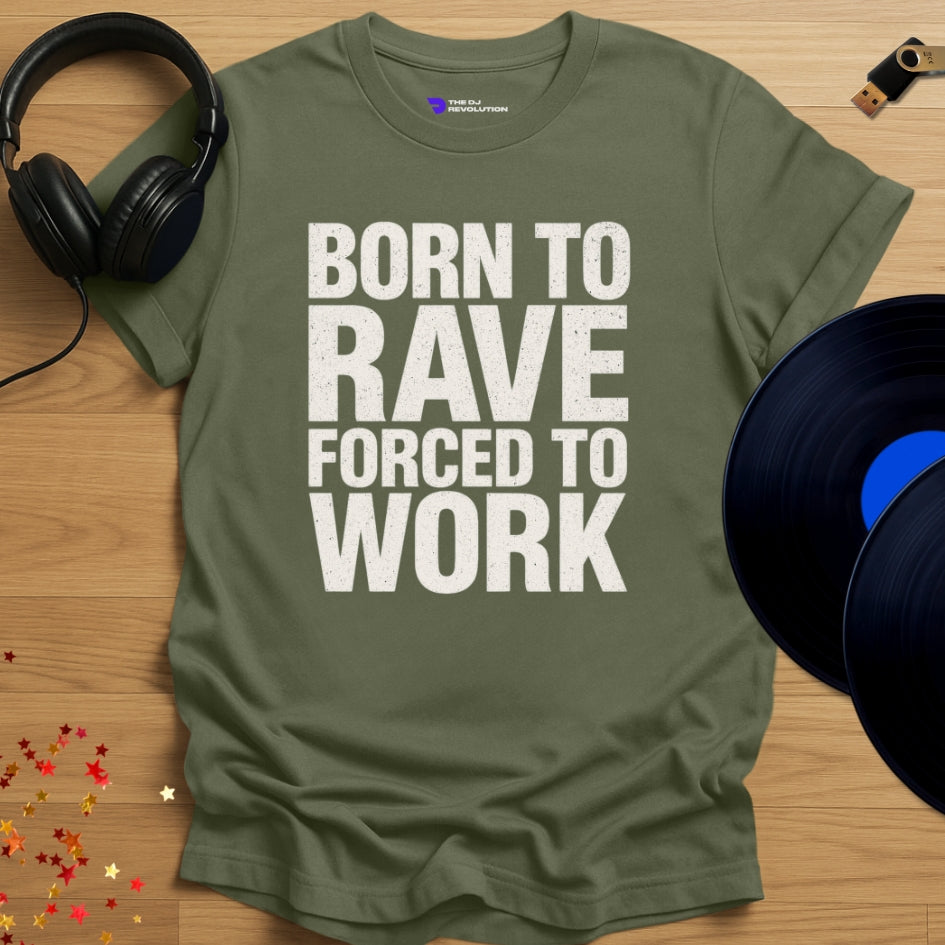 Born To Rave Techno T-shirt in military green, front view