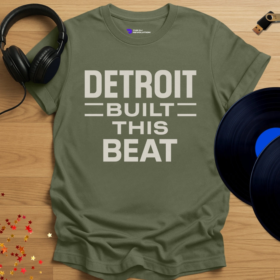 Detroit Built This Beat Techno T-shirt in military green, front view