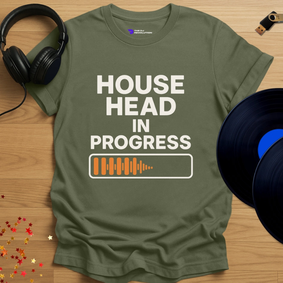 House Head house music T-shirt in military green, front view