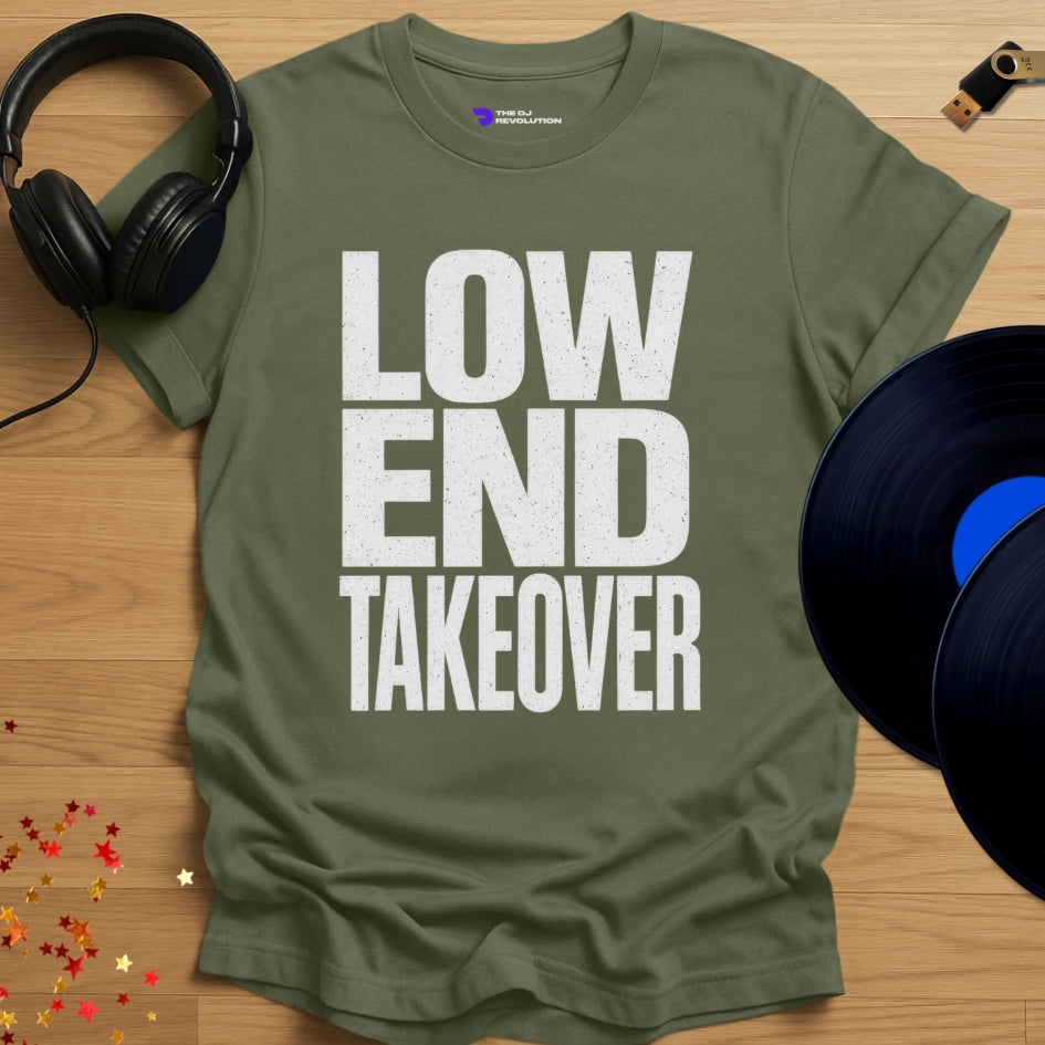 Low End Takeover Techno T-shirt in military green, front view