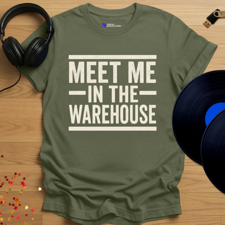 Meet Me In The Warehouse Techno T-shirt in military green, front view