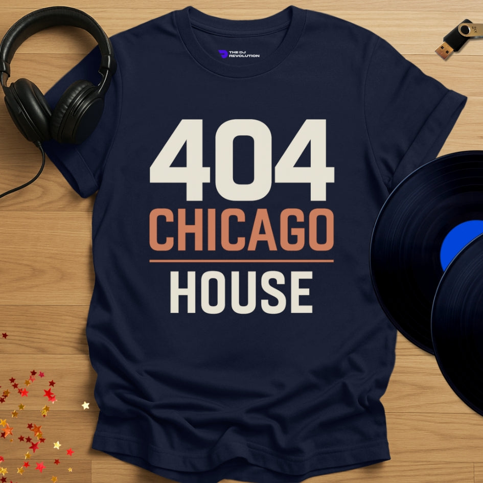 ‘404 Chicago House’ house music T-shirt in navy, front view