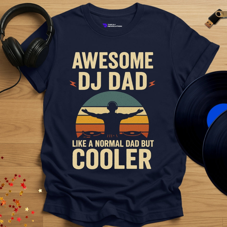 'Awesome DJ Dad' T-shirt in navy, front view
