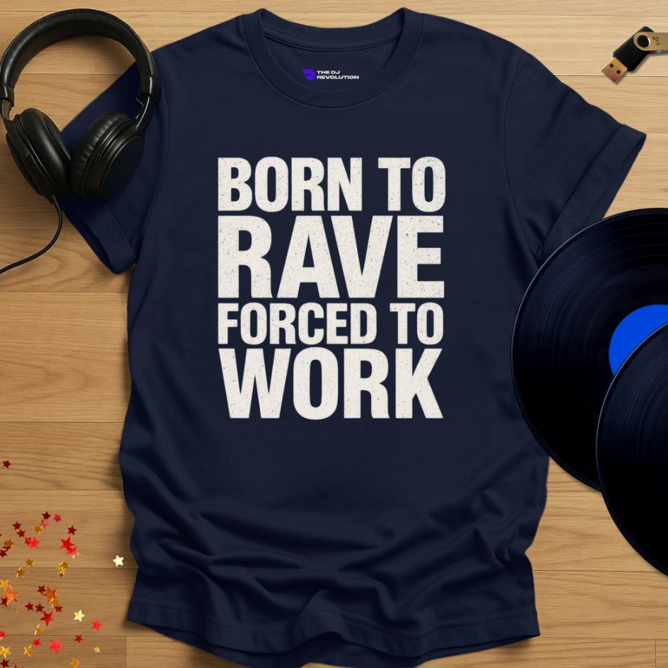 Born To Rave Techno T-shirt in navy, front view
