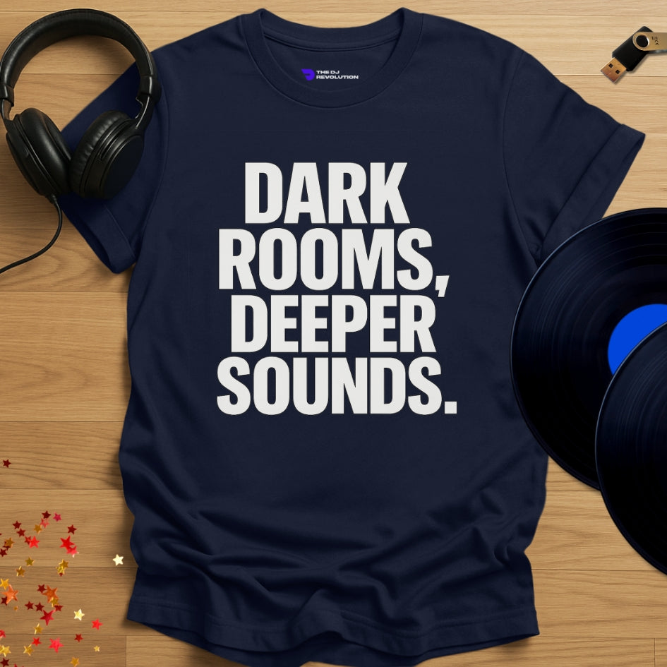 Dark Rooms Techno T-shirt in navy, front view
