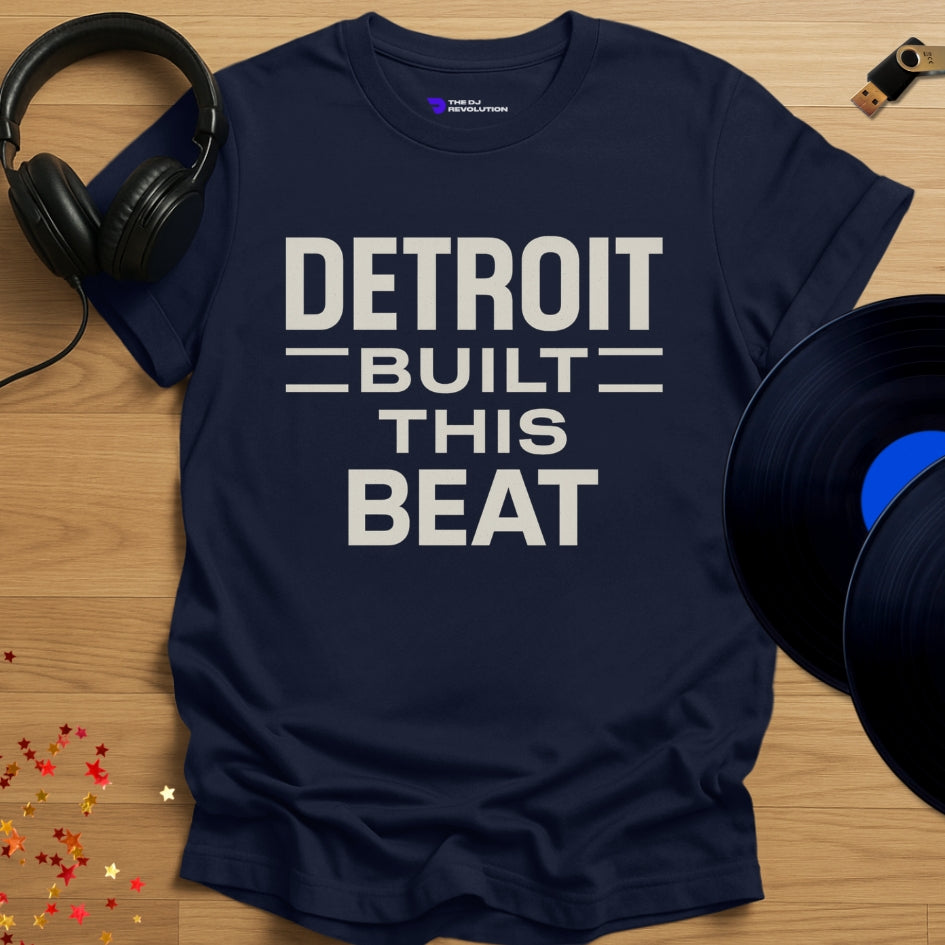 Detroit Built This Beat Techno T-shirt in navy, front view