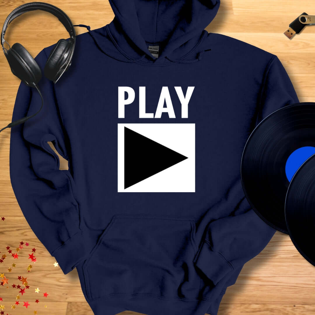 Unisex DJ Hoodie 'Play' design in navy, front view