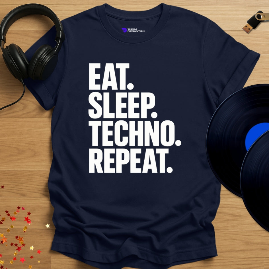 Eat Sleep Techno Repeat Techno T-shirt in navy, front view