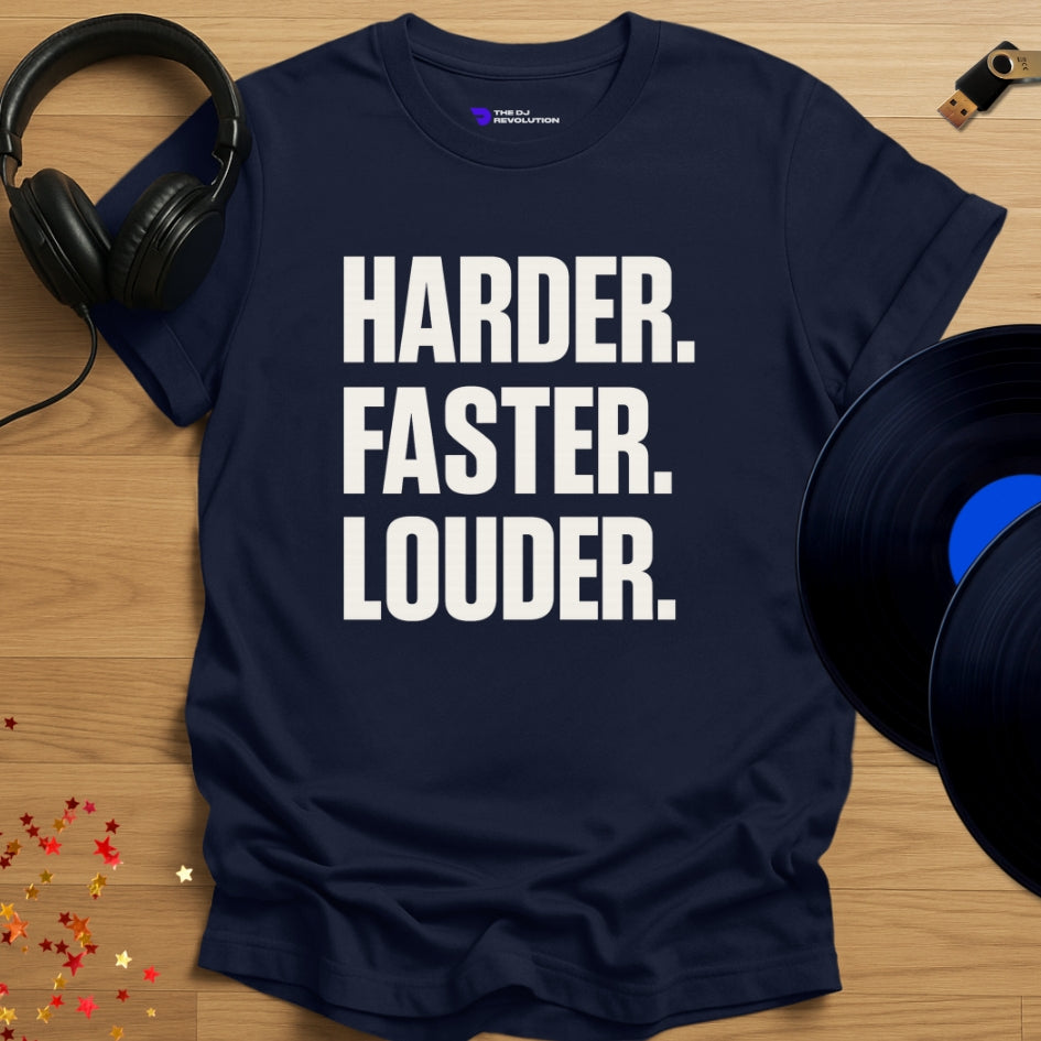Harder Faster Louder Techno T-shirt in navy, front view