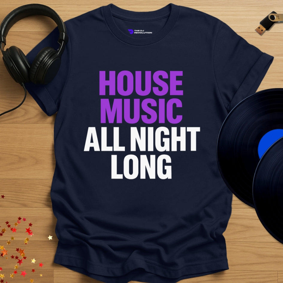 House Music All Night Long T-shirt in navy, front view