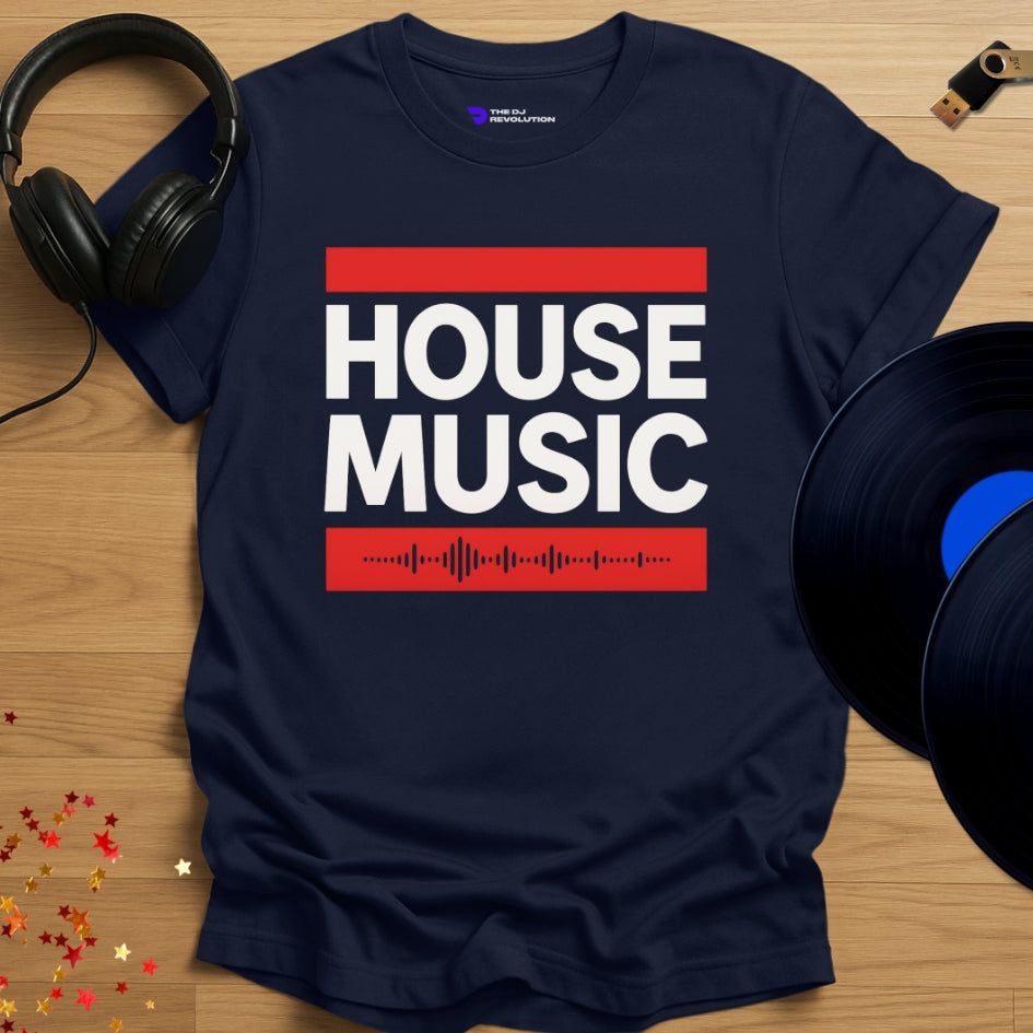 house music T-shirt, 'House Music' design in navy, front view