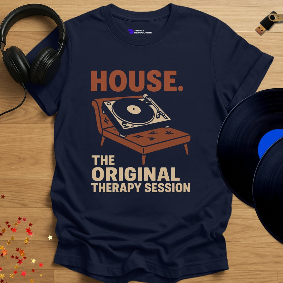 House Therapy house music T-shirt in navy, front view