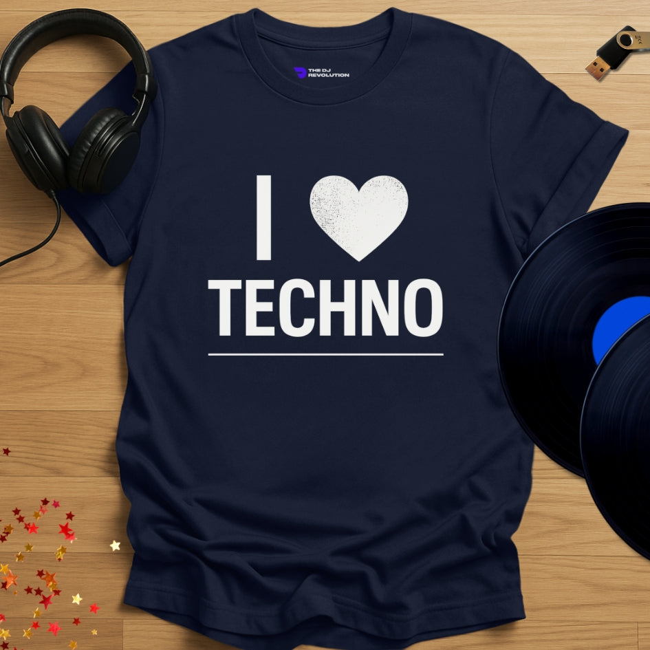 I Love Techno T-shirt in navy, front view