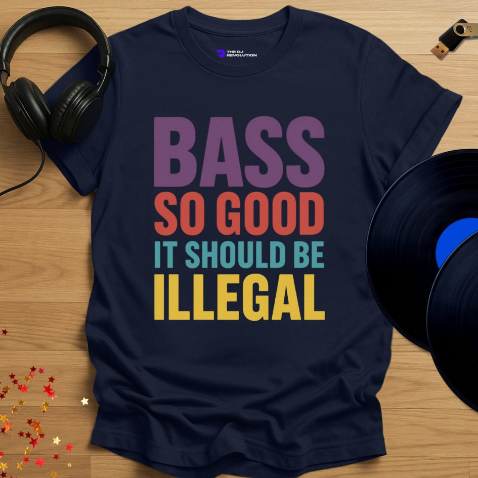 Illegal Bass house music T-shirt in navy, front view