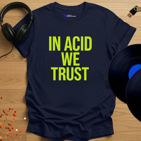 In Acid We Trust Techno T-shirt in navy, front view
