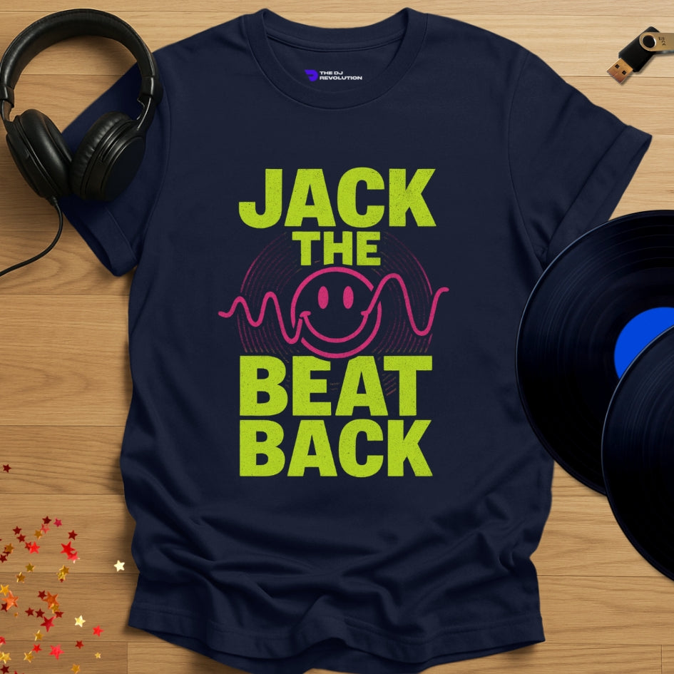 Jack The Beat house music T-shirt in navy, front view