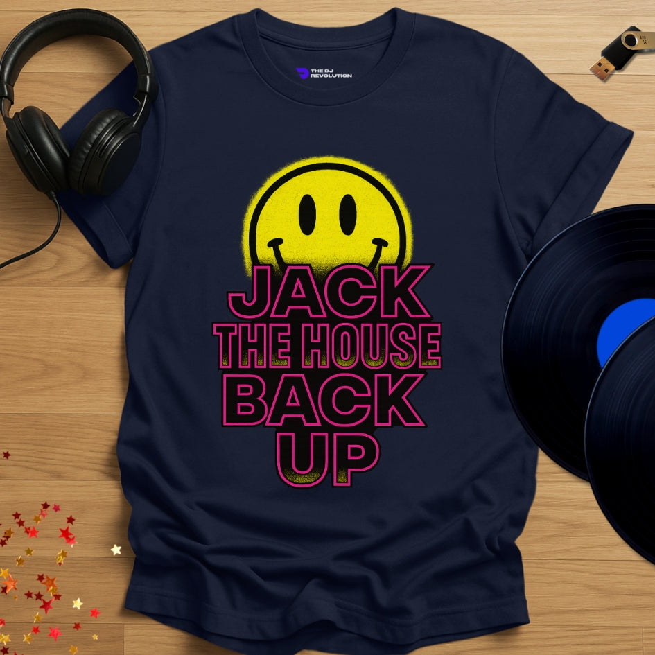 ‘Jack The House’ house music T-shirt in navy, front view