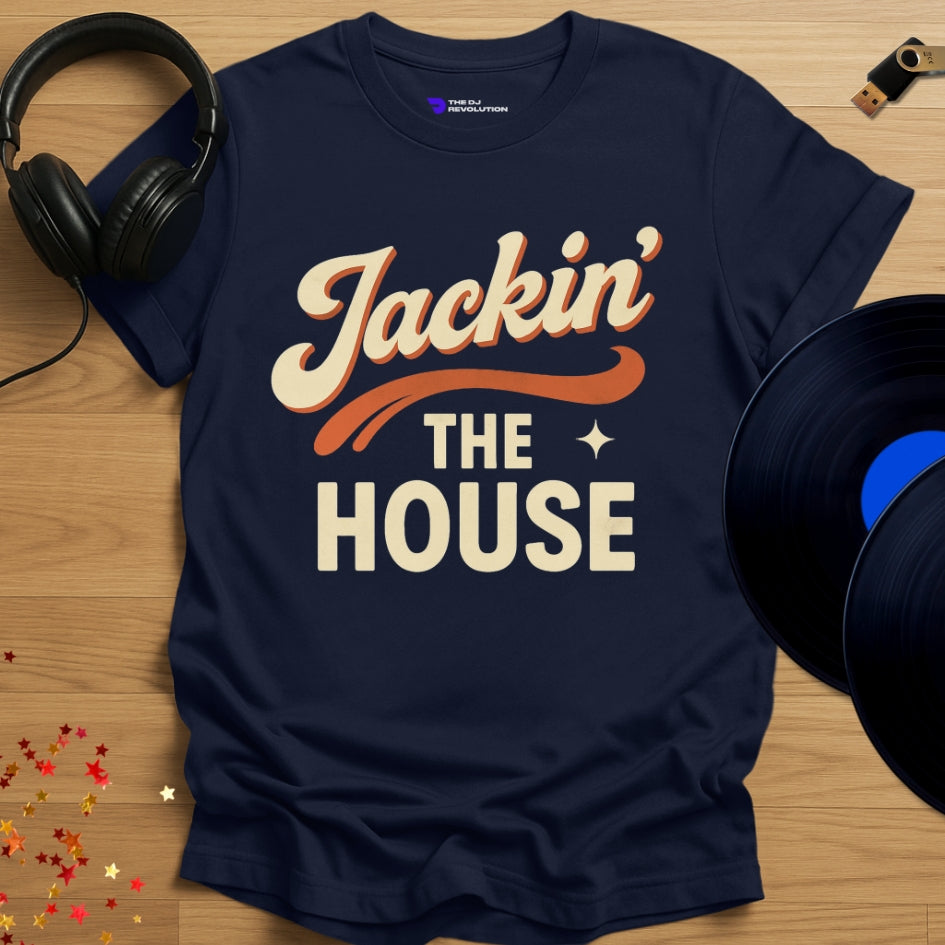 ‘Jackin The House’ house music T-shirt in navy, front view