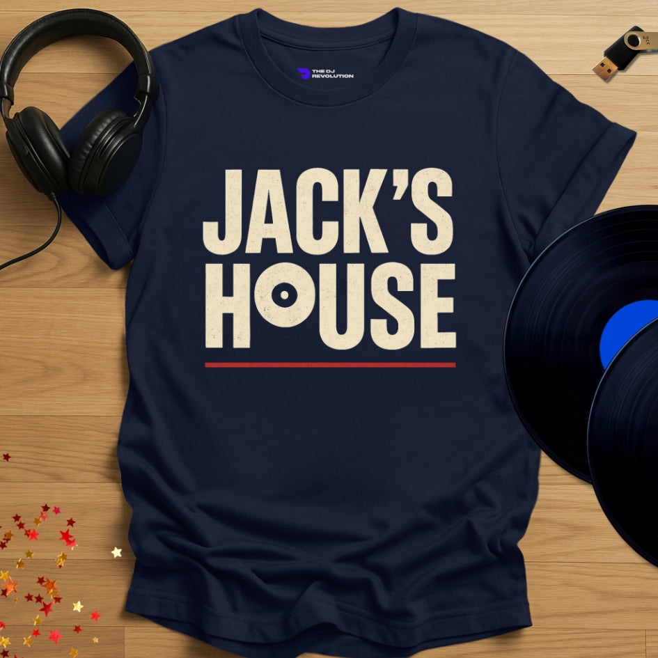 ‘Jack’s House’ house music T-shirt in navy, front view