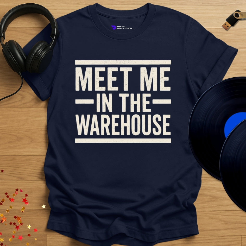 Meet Me In The Warehouse Techno T-shirt in navy, front view