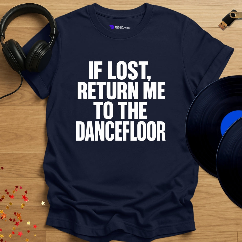 Return Me to The Dancefloor Techno T-shirt in navy, front view