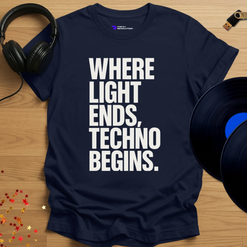 Techno Begins Techno T-shirt in navy, front view