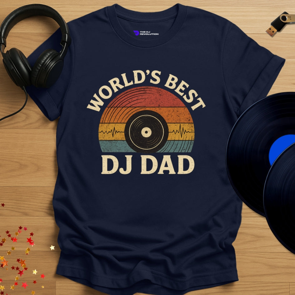 'World’s Best DJ Dad' T-shirt in navy, front view
