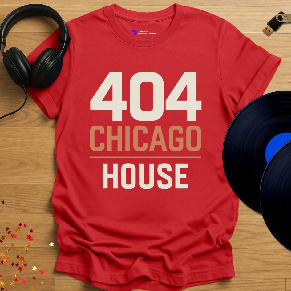 ‘404 Chicago House’ house music T-shirt in red, front view