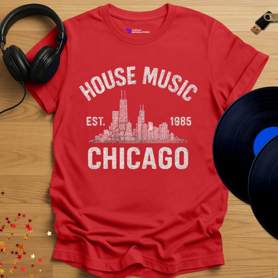 Chicago house music 1985 T-shirt in red, front view