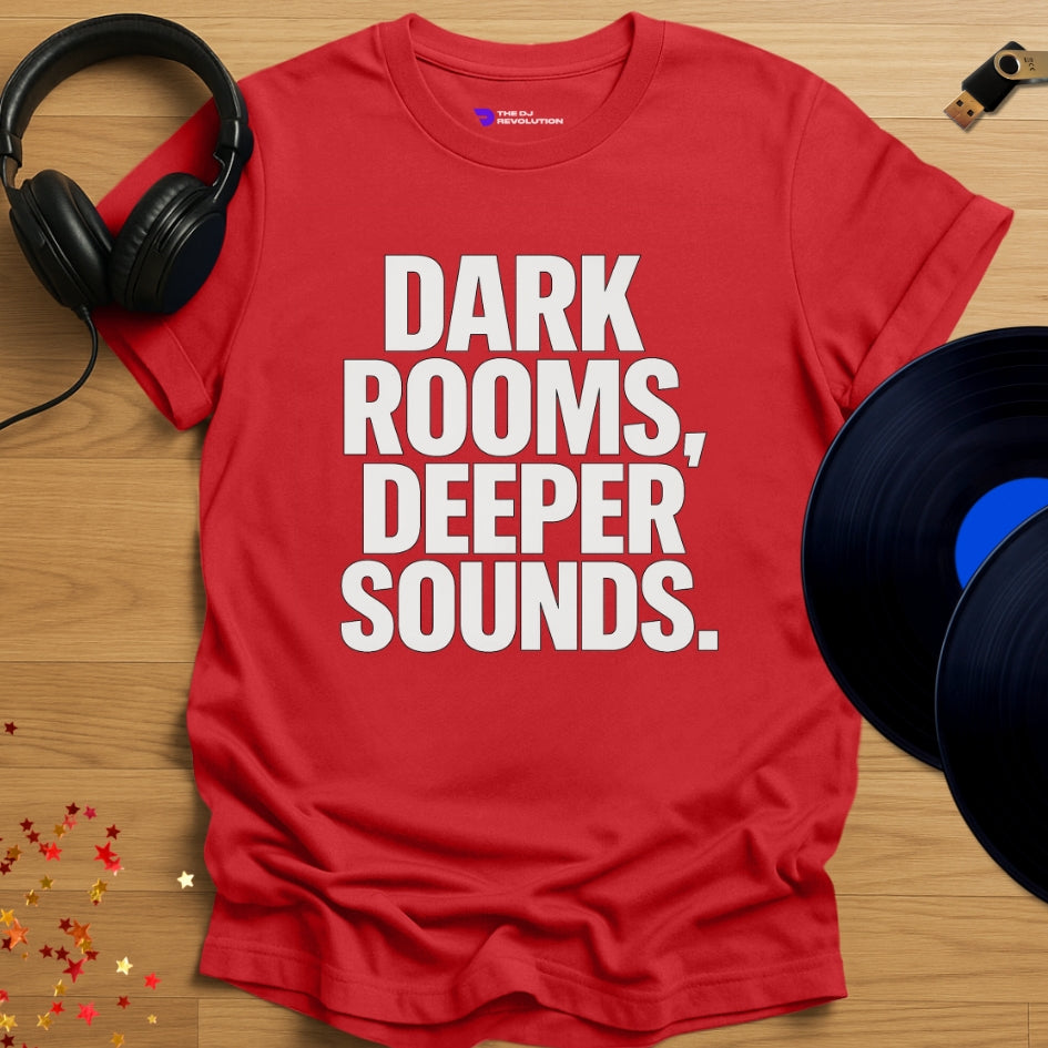 Dark Rooms Techno T-shirt in red, front view