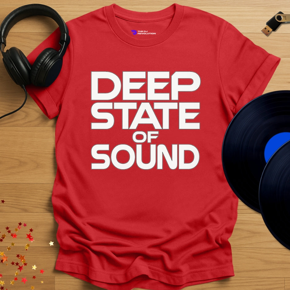 Deep State of Sound Techno T-shirt in red, front view