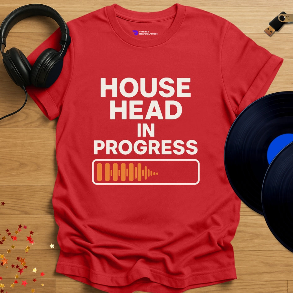 House Head house music T-shirt in red, front view