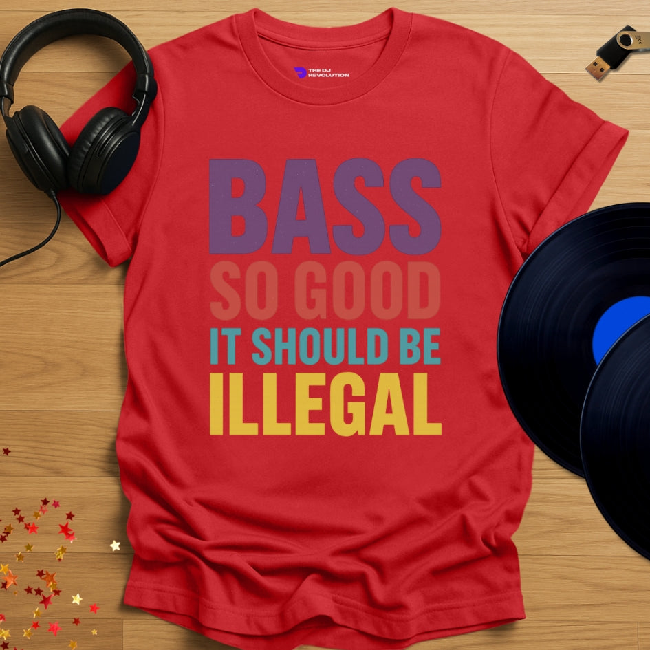 Illegal Bass house music T-shirt in red, front view
