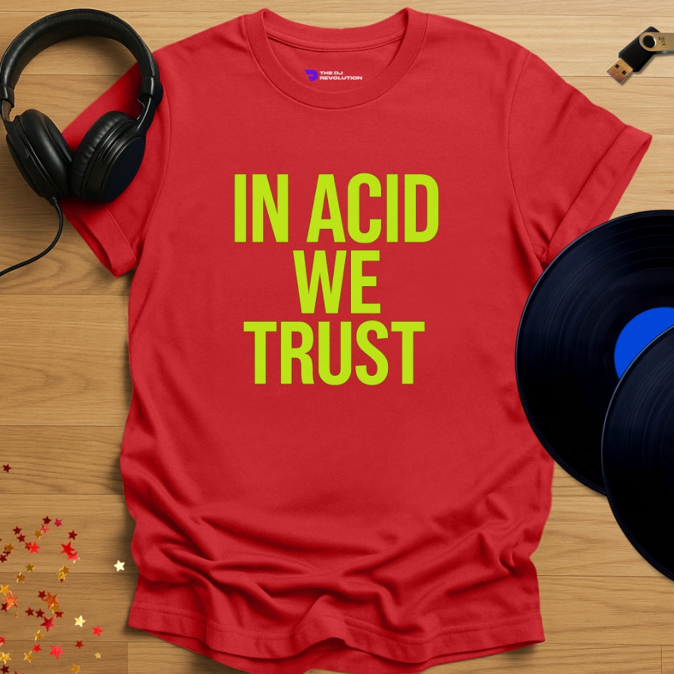In Acid We Trust Techno T-shirt in red, front view
