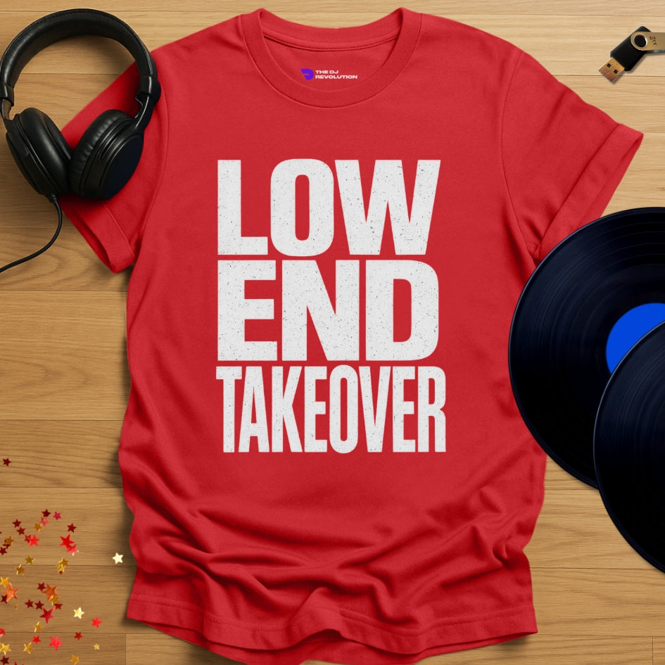 Low End Takeover Techno T-shirt in red, front view