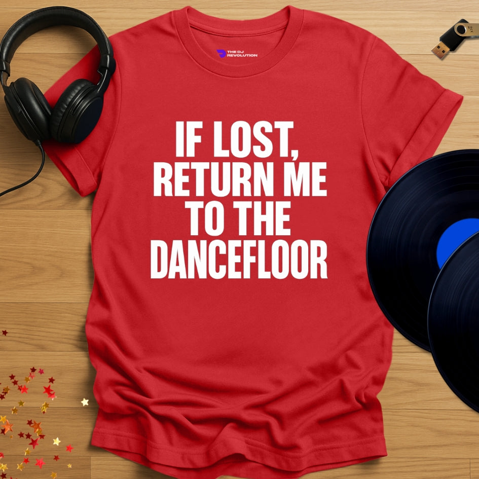 Return Me to The Dancefloor Techno T-shirt in red, front view