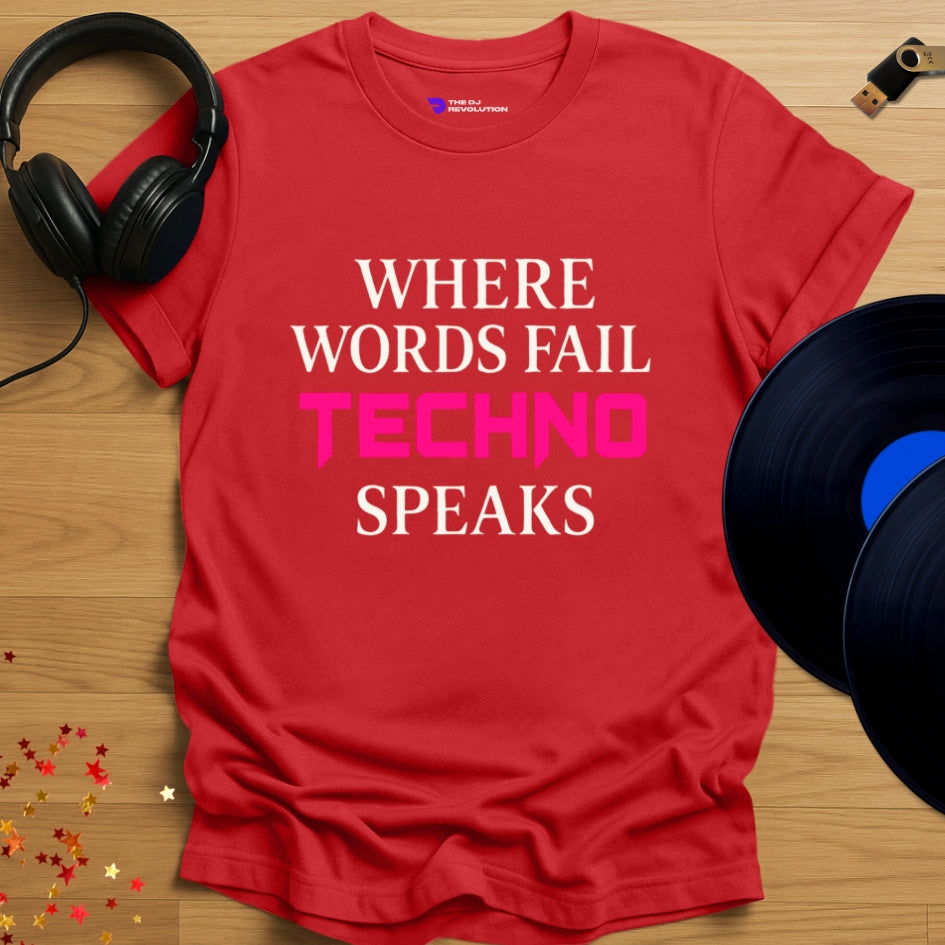 Techno Speaks T-shirt in red, front view