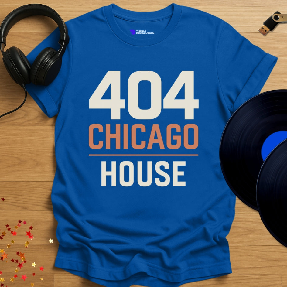 ‘404 Chicago House’ house music T-shirt in royal blue, front view