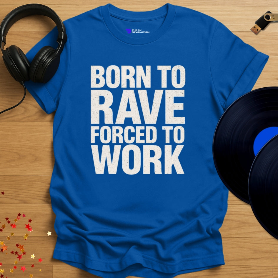Born To Rave Techno T-shirt in royal blue, front view