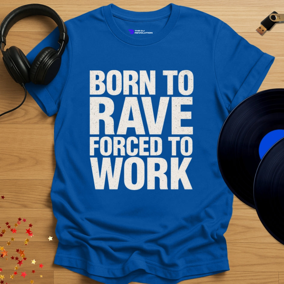 Born To Rave Techno T-shirt in royal blue, front view