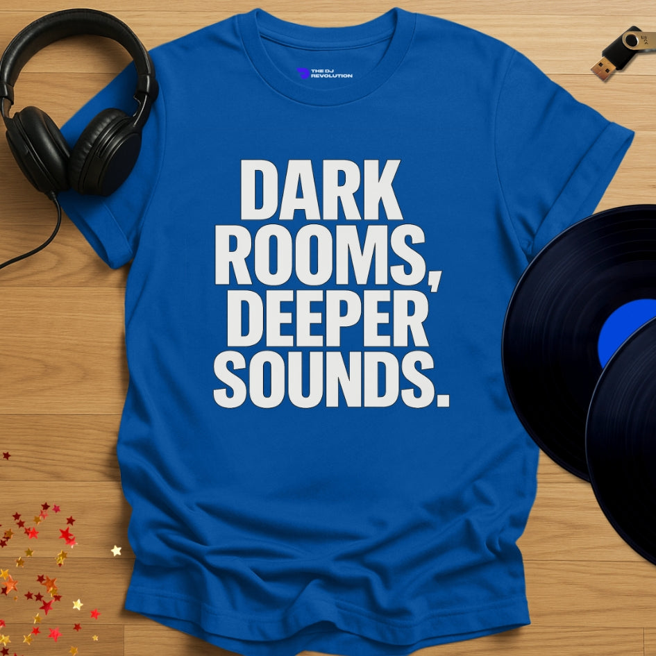 Dark Rooms Techno T-shirt in royal blue, front view