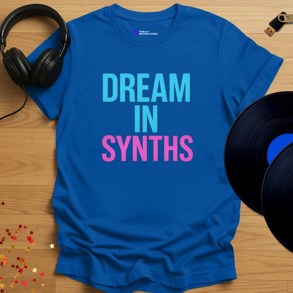 Dream In Synths Techno T-shirt in royal blue, front view