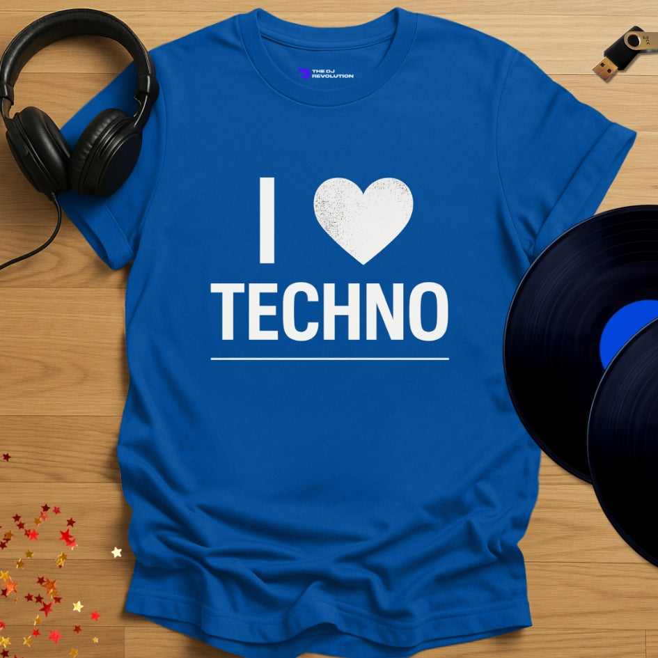 I Love Techno T-shirt in royal blue, front view
