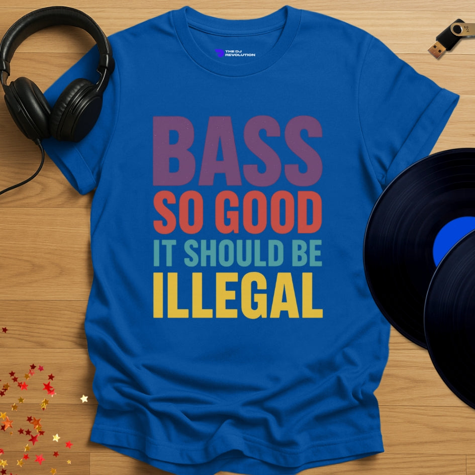 Illegal Bass house music T-shirt in royal blue, front view
