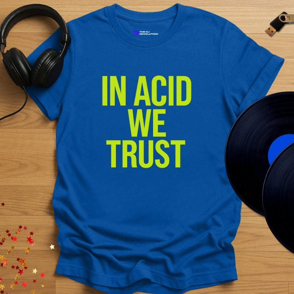 In Acid We Trust Techno T-shirt in royal blue, front view