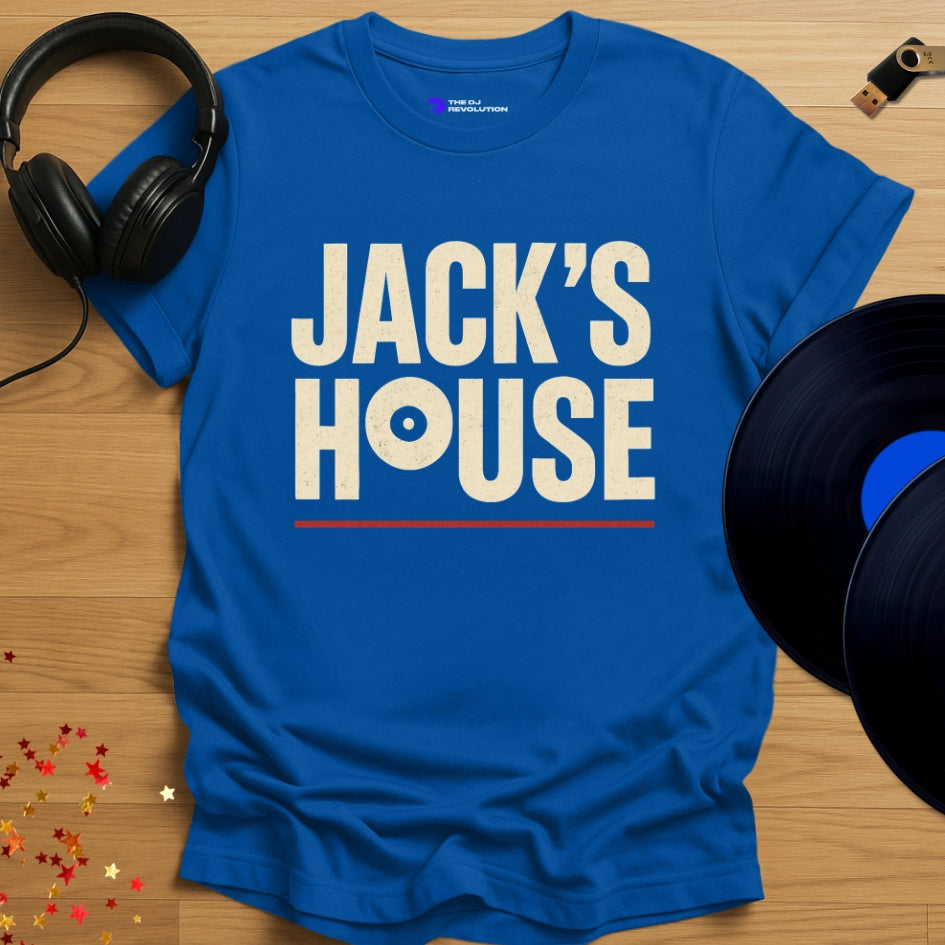 ‘Jack’s House’ house music T-shirt in royal blue, front view