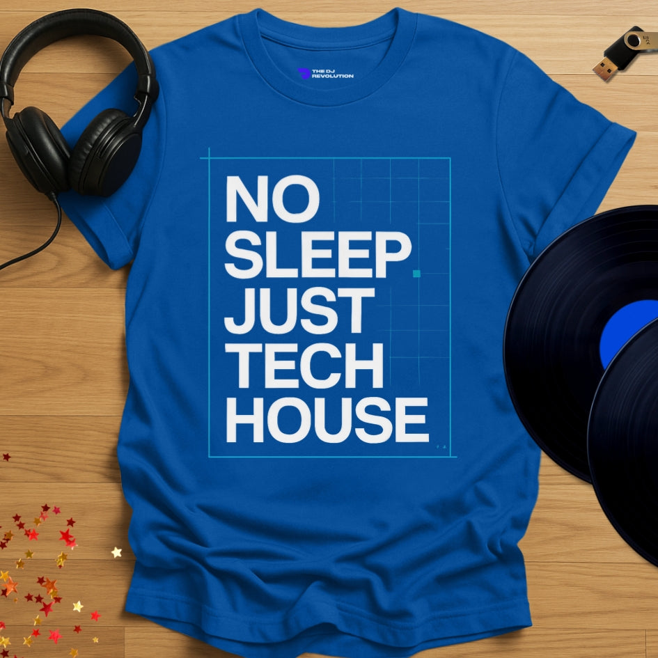 ‘Just Tech House’ house music T-shirt in royal blue, front view