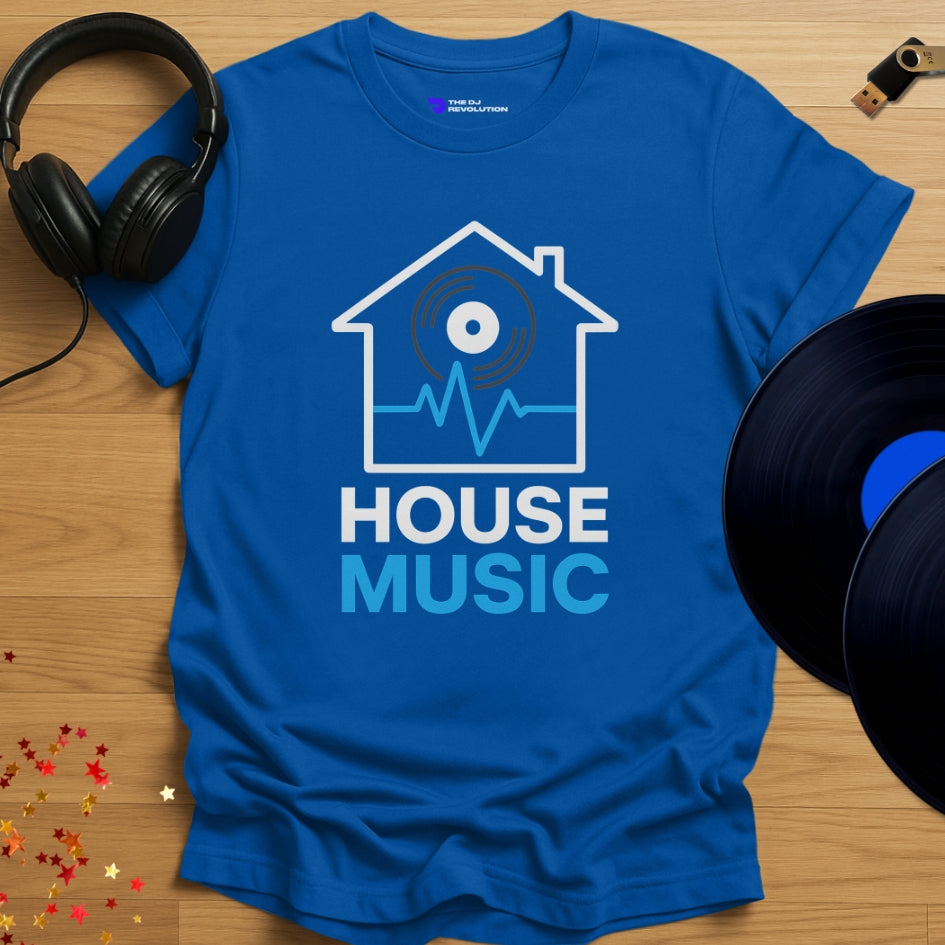 Living With House Music T-shirt in royal blue, front view