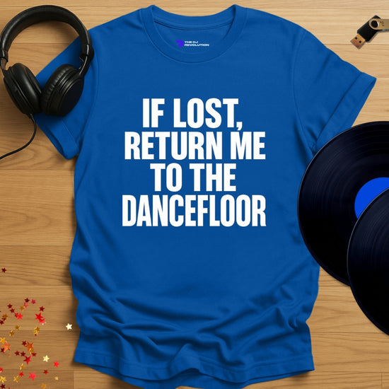 Return Me to The Dancefloor Techno T-shirt in royal blue, front view